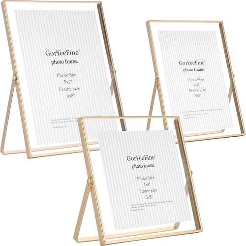 Gold Floating Picture Frames Set of 3,Metal Geometric Photo Frame