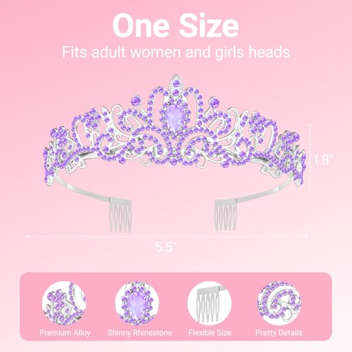 Birthday Tiara and Crown with Sash, Birthday Tiara for Women Party (Purple)