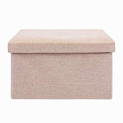 ZLY Folding Stool Storage Ottoman Polyester Fabric Linen Foot Rest Seat Kids Clutter