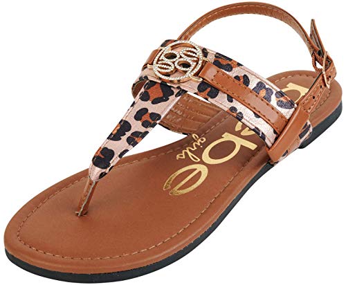 bebe Girls' Sandals - Leopard Print Thong Dress Sandals with Ankle Strap, Open Toe Easter Summer Shoes for Little Girls