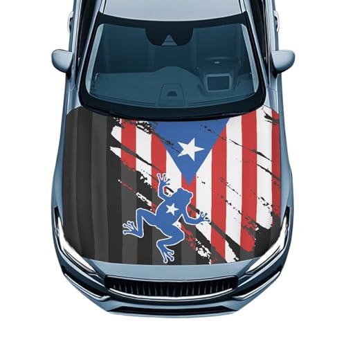 Image of Renewold Car Hood Covers Hood Cover Protector for Cars Puerto Rico Flag Coqui Frog Daily Holiday Wrap Blanket Women Men Automotive Exterior Accessories Decor for Most Sedan Small SUV Truck