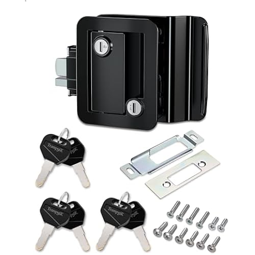 Hard-core Metal RV Door Lock, Replacement RV Door Handle, Fit 3.65" x 2.95" Lock Hole, Fit for Camper,Travel Trailer Entrance Front Door, 1 Lock+6 Key Aliked