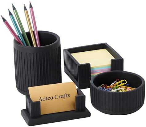 Set of 4 - Concrete Desk Accessories For Modern, Industrial, Mini...