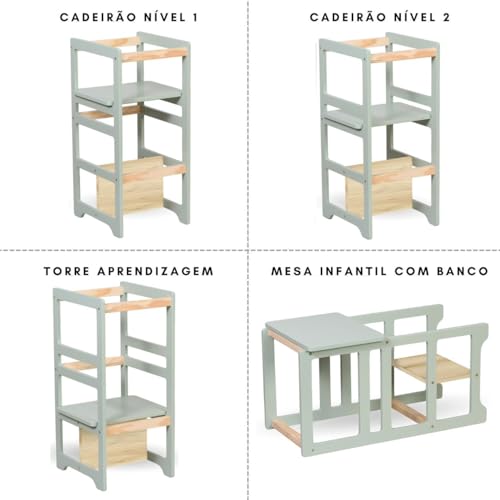Decoratta Torre De Aprendizagem Montessori 4 Em 1 Laqueada Verde Cha