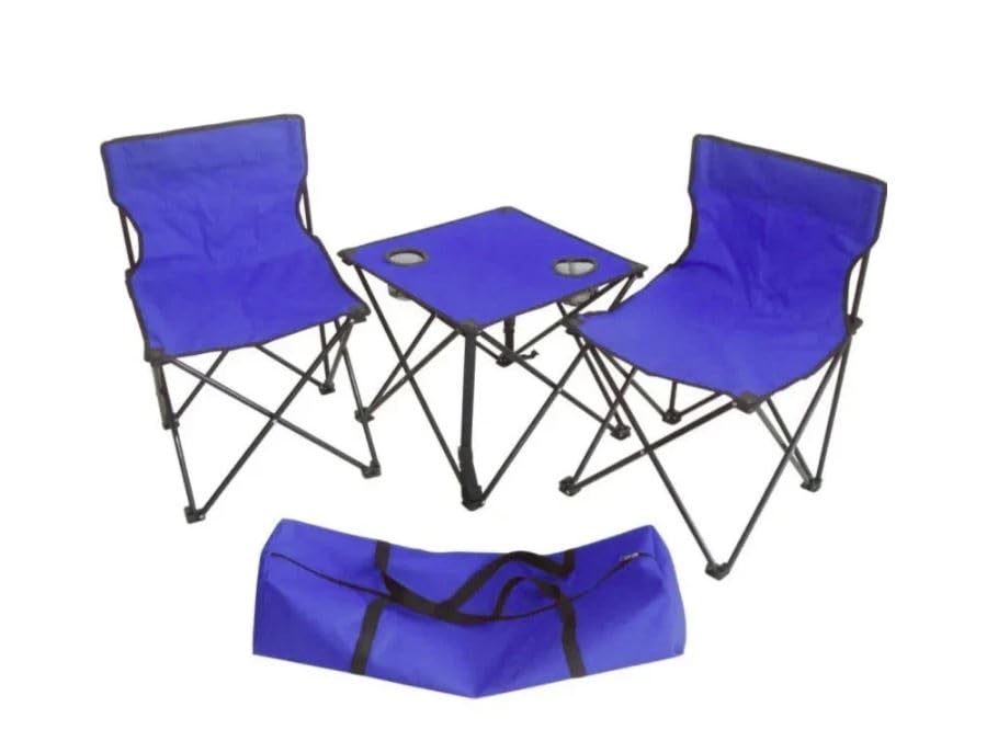 azorex Silla de Camping Plegable de Acero con Mesa con Bolsa de almacenaje, Silla Plegable De 2 Piezas con Mesa Plegable Liviana De 1 Pieza para Pescar Picnic y Barbacoa (Azul)