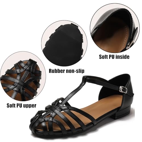 Women Closed Round Toe Low Chunky Braided Caged Sandals Fashion Strappy Comfortable Ankle Strap Flat Gladiator Dressy Roman Sandal For Casual Walking3