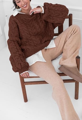 Image of PRETTYGARDEN Womens Sweaters Spring 2026 Cable Knit Long Sleeve Crewneck Oversized Sweater Chunky Pullover Loose Outfits