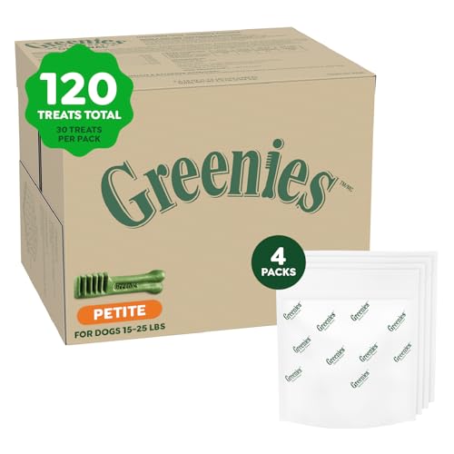 Image of Greenies Veterinarian-Recommended Adult Natural Dental Dog Treats Petite Size, Original Flavor, (4) 30 ct Packs (120 Treats)