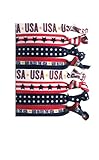 8 Piece Red White and Blue Patriotic Hair Elastic Set - Hair Accessories- USA Hair Ties Gift, American Flag Accessory, Stars & Stripes, 4th of July- Independence Day - Land of the Free - Made in USA