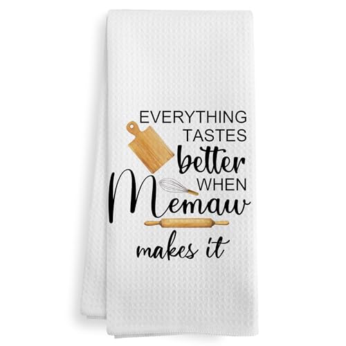 XNXLDYLH Memaw Gifts Gift Towel, Mothers Day Christmas Birthday Kitchen Gifts for Memaw Grandma from Grandkids, Everything Tastes Better in Memaw's Kitchen Dish Hand Tea Towels for Bathroom, 16x24In