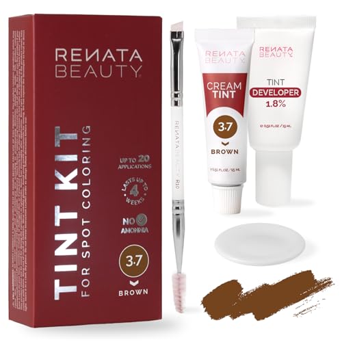RB RENATA BEAUTY Tint Kit – Cream Hair Dye Kit with Developer and Application Brush for Spot Coloring - Covers Gray Hairs, Smudge-Proof, Long-Lasting Up to 4 Weeks, 20 Applications [Brown]