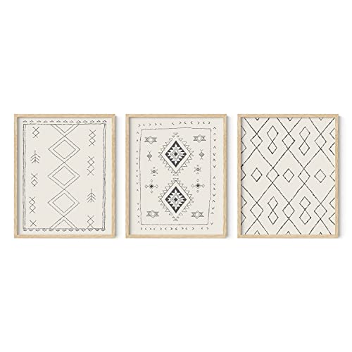 HAUS AND HUES Framed Neutral Wall Art - Set of 3 Boho Art, Beige Abstract Prints, (16"x20" Framed)
