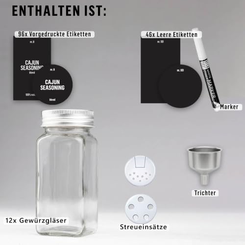Foto von Deco haus Gewürzgläser Eckig Luftdicht 12er Set + Etiketten & Streueinsatz