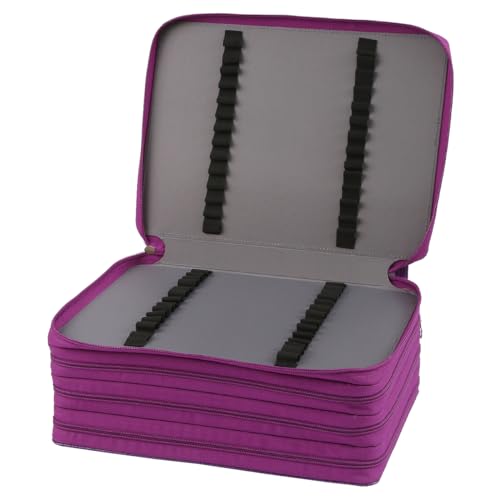 Image of Marker Pen Organizer Case 224 Slots w /Handle & Shoulder Strap | 4-Layer Zipped Pencil Pouch PU Leather w /Open Front pocket for Gel Pen Markers to Artists, Painters