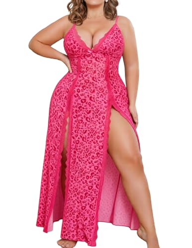 Image of Alrovetoney Plus Size Lingerie For Women Babydoll Sexy Mesh Maxi Nightdress Exotic Sleepwear Side Slits