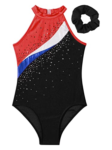 JEATHA Girls Ballet Dance Outfits 3PCS Shiny Rhinestone Sleeveless Gymnastics Leotard with Athletic Shorts Set3