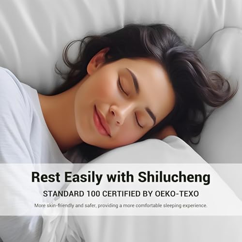 Image of Shilucheng 4 Piece King Sheet Sets, Cooling Sheets, Blend Rayon Derived from Bamboo, Deep Pocket Up to 16 inch, Breathable & Soft Bed Sheets, Hotel Silky Bedding Set, White
