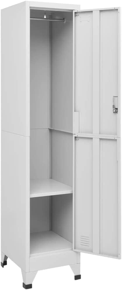 Grey Steel Large Locker Cabinet with Lockable Door, Vertical Storage Locker for Office and Home, Rectangular Industrial Metal Storage Cabinet with Shelf and Hanging Bar