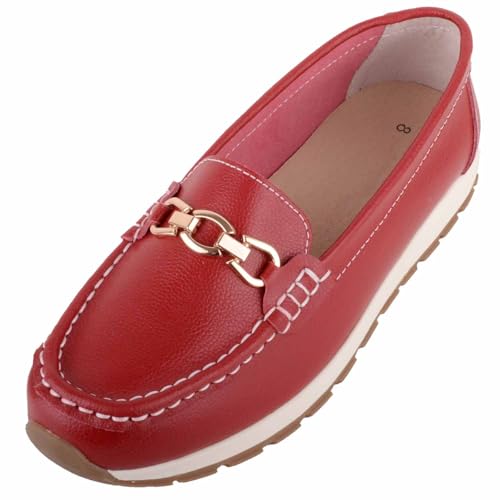 Image of ABSOLUTE FOOTWEAR Womens Genuine Smooth Leather Chunky Sole Loafer Shoes, Dark Red, UK 6 / EU 39