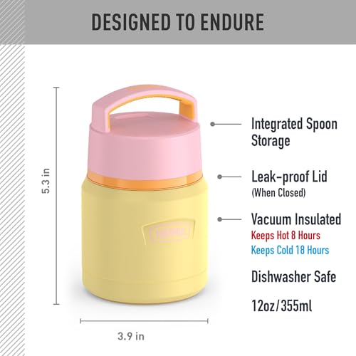 Image of THERMOS ICON Stainless Steel Food Jar with Spoon, 12 Ounce, Yellow