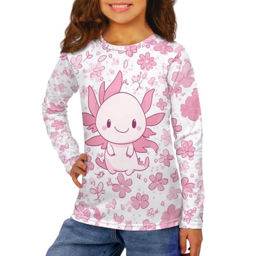 Image of Girls Long Sleeve Shirt with Cute Graphic Casual Pullover Tops 3-16Y