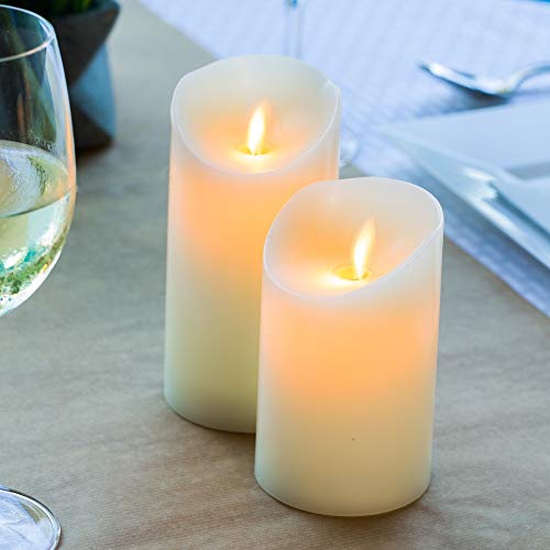 Image of Fire Tek 3 x 5 Inch Flameless Pillar Candle, 1 Programable LED Pillar Candle - Dancing Flame, For Home, Weddings, And Parties, Ivory Real Wax Battery Pillar Candle, Remote Sold Separately,