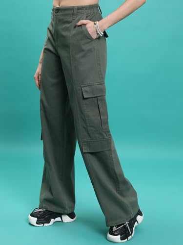 Image of Tokyo Talkies Pure Cotton Straight Wide Leg Cargo Pants |Relaxed Fit Utility Trousers