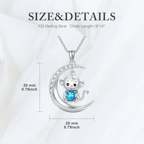 Image of PROESS Animal Birthstone Necklace 925 Sterling Silver Otter /Axolotl /Hippo /Elephant /Dachshund /Monkey /Red Panda Pendant Necklace Animal Birthstone Jewelry Gifts for Women