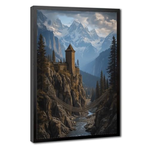Poster sur toile Watchtower pour chambre et bureau déco Forgotten World cadre noir