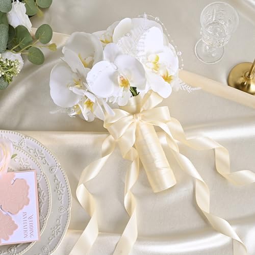 Image of Double Face Ivory Satin Ribbon 7 /8 inch X 50 Yards Polyester Ivory Ribbon for Gift Wrapping Very Suitable for Weddings Party Invitation Decorations and More