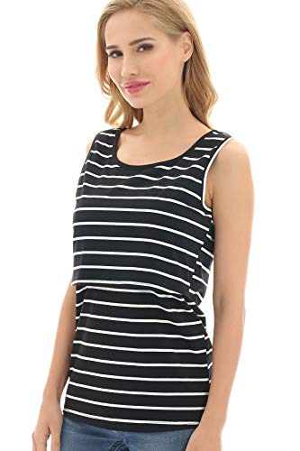 Bearsland Women's 3 Pack Sleeveless Maternity Nursing Tank Tops Breastfeeding Shirts,Black+Grey+Blackgreystripe,M #TOP4