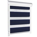 schattenfreu.de Doppelrollo mit Kassette nach Maß | Zum Ankleben ohne Bohren | Optional zum Anschrauben | Lichtdurchlässig | Für Fenster und Türen | Dunkelblau