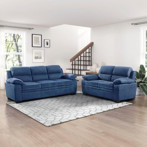 Image of Torque - Jett Plush Premium 3+2 Seater Sofa Set (Blue) | Sectional Sofa 5 Seater 3 Plus 2 | 5 Seater Fabric Sofa for Living Room Office | 1 Year Warranty