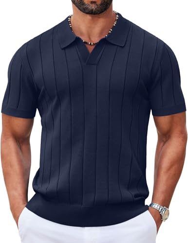 Image of COOFANDY Mens Polo Shirts Short Sleeve V Neck Knit Shirts for Men Casual Old Money Clothes Mens Golf Shirt