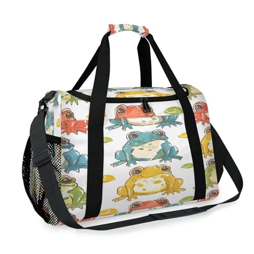Colorful Cute Frogs Travel Duffle Bag - Waterproof weekend luggage bag, men's sports and fitness bag, delivery hospital storage bag, overnight luggage bag with pull rod cover