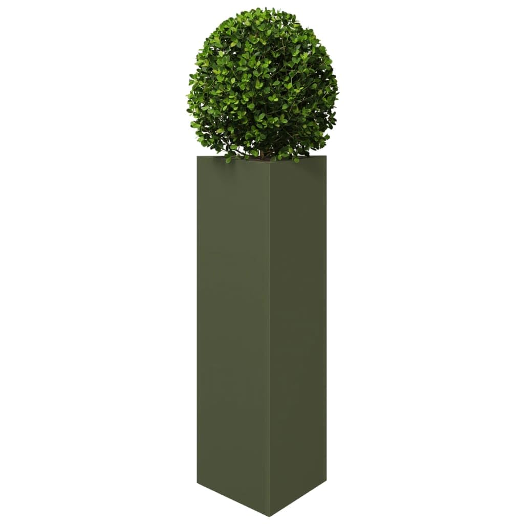Pflanzkübel 2 STK Olivgrün Dreieckig aus Stahl 30x26x75 cm mit Boden für Garten Balkon Terrasse Indoor Outdoor zur Dekoration und Pflanzenpflege