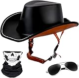 Retro German Motorcycle Helmet,DOT Approved Wide Brim Cowboy Western Caps with Adjustable Quick Release Buckle Jet Helmets for Unisex Street Scooter Moped