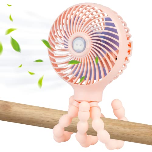 Image of snawowo Mini Baby Stroller Fan, Handheld Personal Portable Clip On Fan with Flexible Tripod for Stroller Bike Desk Treadmill Crib Car Seat Outdoor Camping, USB or Battery Powered (Pink)