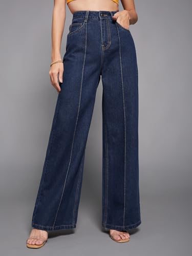 Image of Miss Chase Women's Wide-Leg High-Rise Regular-Length Stretchable Shaping Denim Jeans