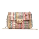 Bolsa feminina colorida de palha arco-íris em tecido de vime, bolsa tiracolo para primavera e verão, Estilo 5