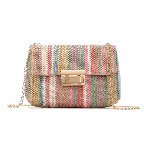 Bolsa feminina colorida de palha arco-íris em tecido de vime, bolsa tiracolo para primavera e verão, Estilo 5