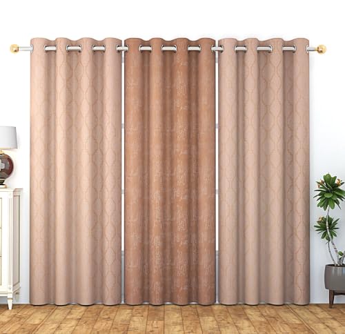 Image of Premium Polyester Fabric Curtains 9 Feet Set of 3 for Living Room | 4x9 feet Long Door Curtain | Brown Color Parde