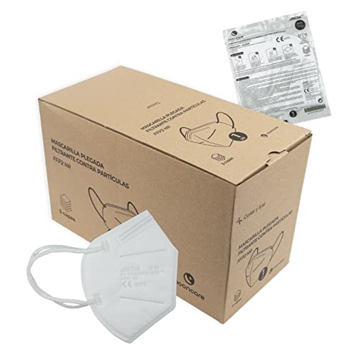 Mooncare Mascarillas Ffp2 Certificada Homologada Ce, Pack 100 50 Unidades, Talla Para Adulto, 5 Capas, Eficacia Filtración 94 Blanco