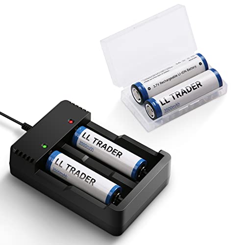 LL TRADER 3.7 Volt Flat Top Rechargeable Battery, 2 Pack 3500 mAh Battery High Power Lasting Long for Headlamp, LED Flashlight, Solar Light, Electronic Devices etc