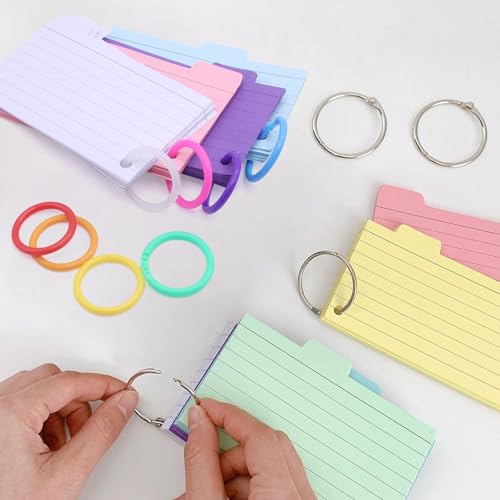 EOPUOZS Karteikarten, Lernkarteibox mit 200 Bunten Verdickten Liniert Karteikarten, 15 Registern, 6 Ringen und 6 Aufklebern – Perfekt für Studium, Schule, College, Büro und Zuhause