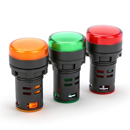 BAOMAIN 22mm LED Industrial Indicator Light,12V AC/DC Pilot Signal Lamp for Industrial Machinery Control Circuits,7/8