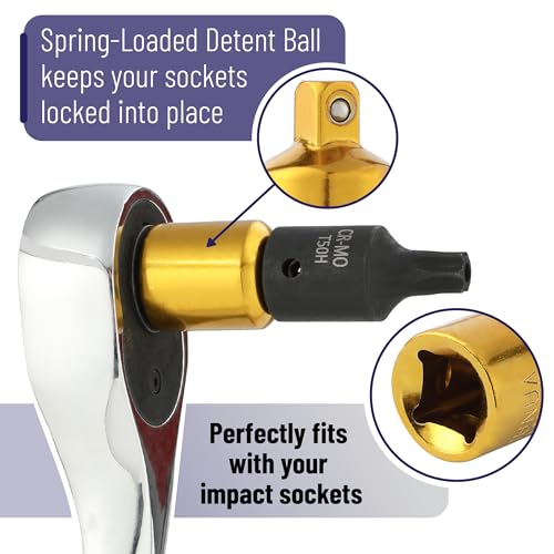 Image of Bates- Impact Socket Adapter and Reducer Set, 4 pcs, 1 /2 inch 1 /4 inch 3 /8 inch, Gold Impact Socket Adapter Set, Impact Adapter Set
