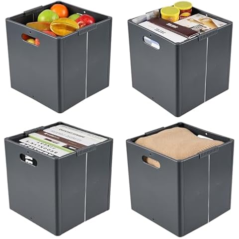 Quickquick 13 Inches Plastic Collapsible Storage Cubes, Plastic Foldable Cube Bins, 4 Packs Cover