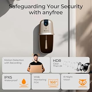 anyfree Doorbell Camera Wireless with Chime, HDR Smart WiFi Video Doorbell with PIR Motion Detection & AI Human, 2.4 / 5Ghz, Solar Assist Battery,Night Vision,2-Way Talk,SD Card & AWS Cloud Storage