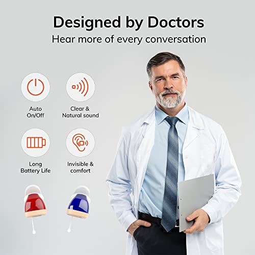 Hionec Rechargeable Hearing Aids For Seniors With Noise Cancelling Hearing Amplifier For Adults Perfected Ergonomics Mini Invisible Hearing Aid In-Ear With Magnetic Charging Box Beige #TOP1